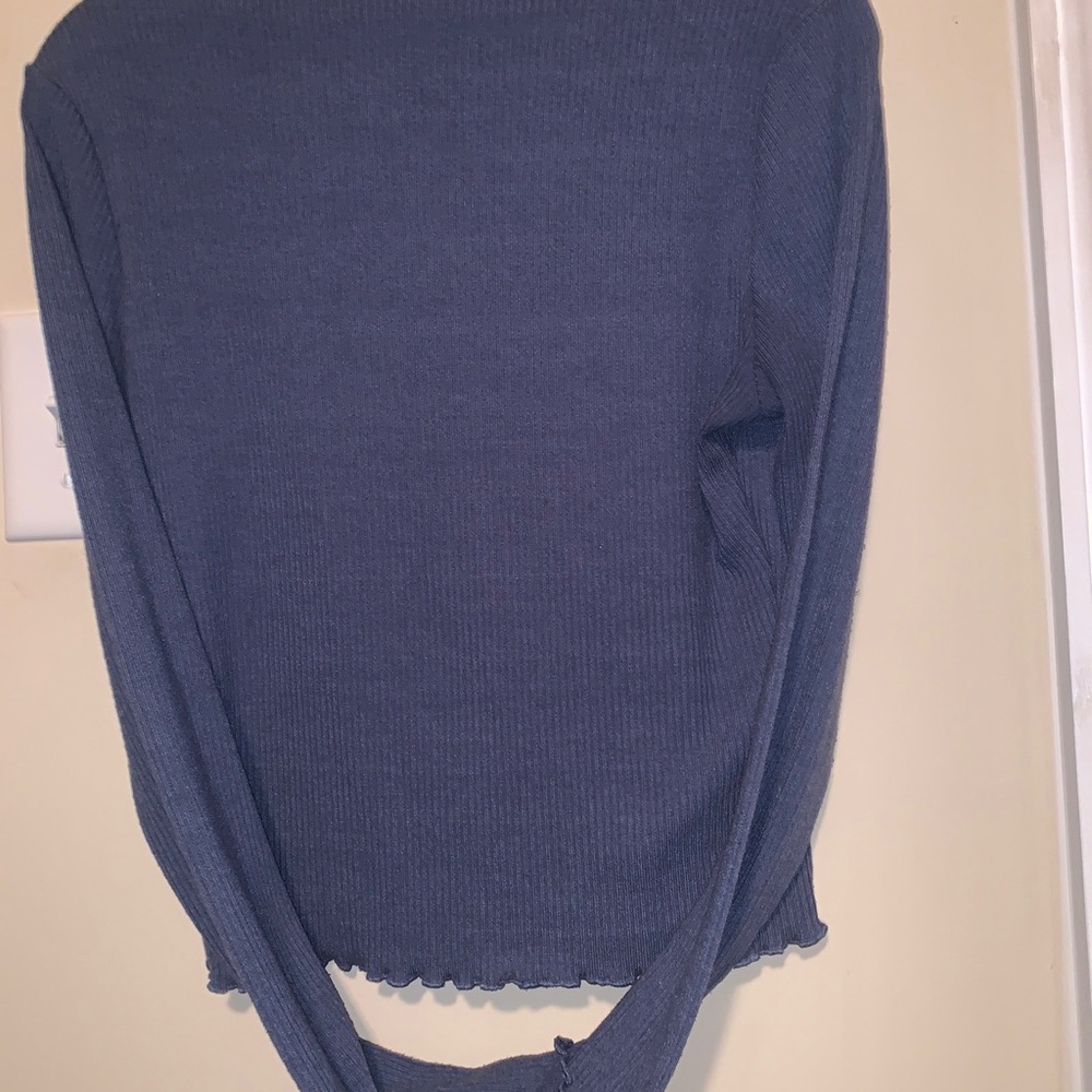 Love Tree Ribbed Long Sleeve Ruffled Edge Top